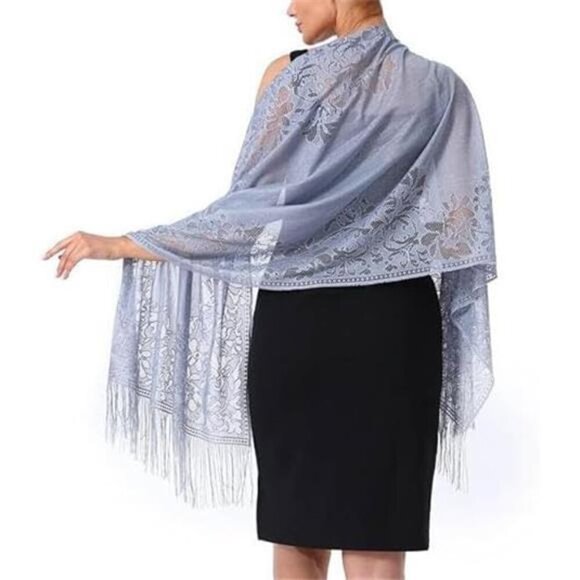 Women’s Floral Lace Shawls Wraps Blue - Picture 2 of 3
